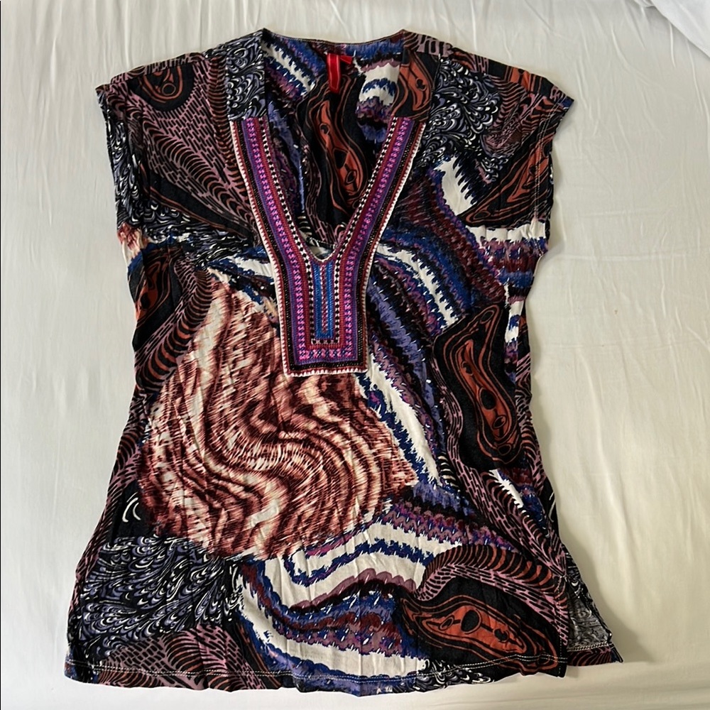 Anthropologie Brown and Black Graphic Cap Sleeve Tunic ONE SEPTEMBER (used)